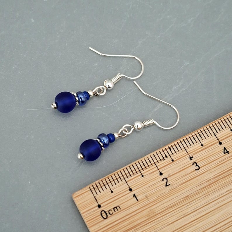 Dainty Dark Blue Earrings - Midnight Blue Glass Earrings - Blue glass Jewellery - Made in Cornwall - Cornish Jewellery image 6