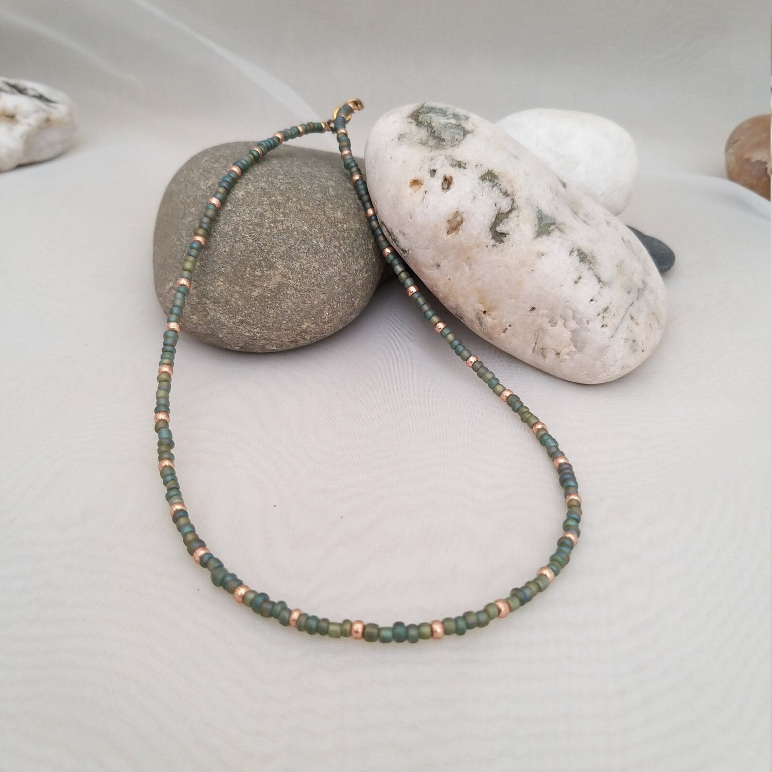 Green Seed Bead Necklace Handmade Green Bead Jewellery Etsy