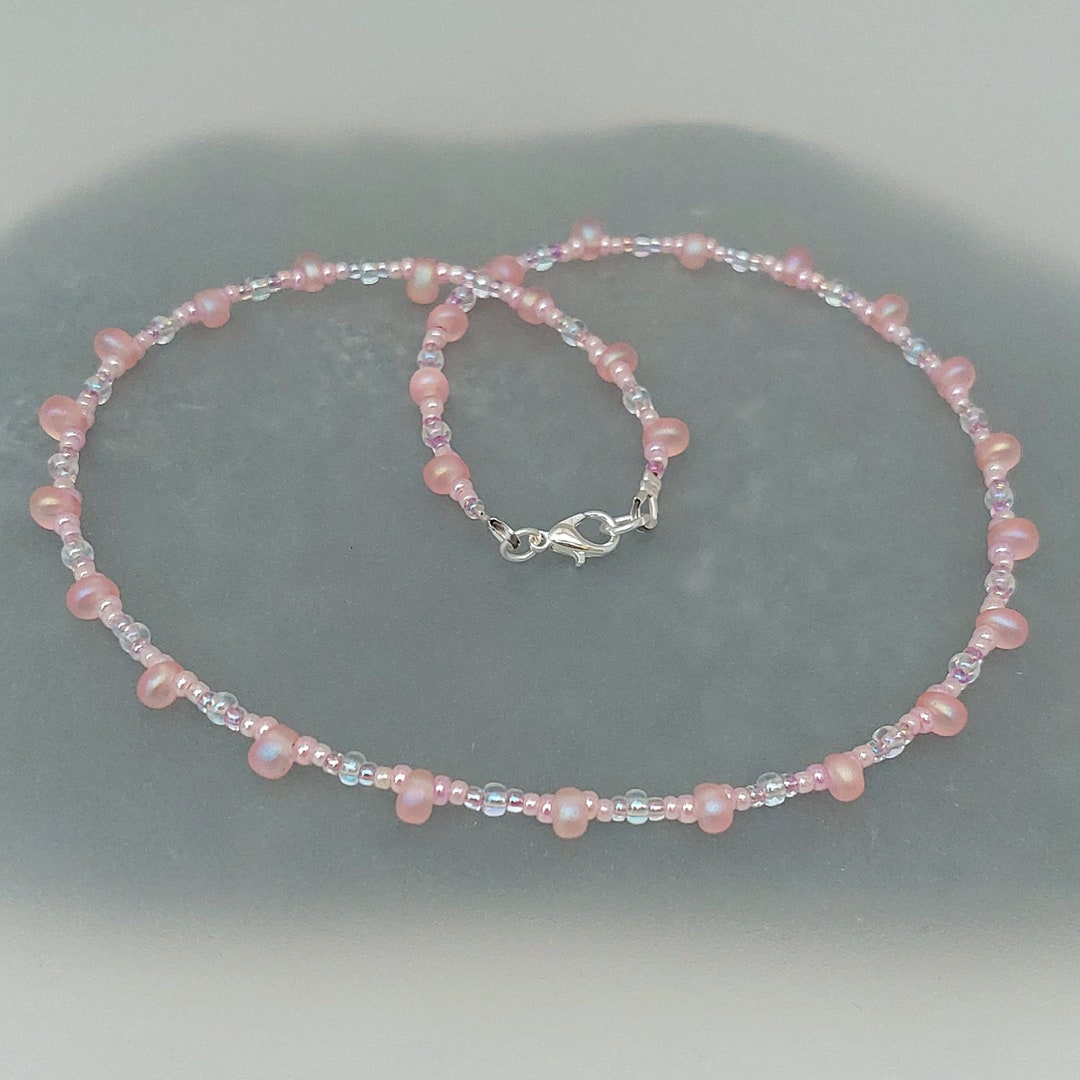 Pretty Pink Bead Necklace Baby Pink Bead Jewellery Pink Choker/necklace Handmade in Cornwall