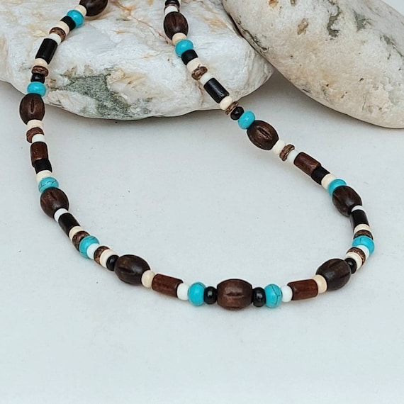 Men's African necklace, men's king stone beads jewelry, men's surfing  necklace gifts, coconut shell beach necklace.