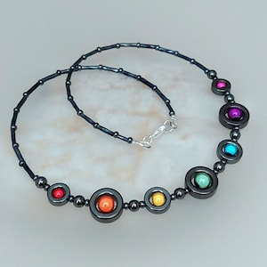Hematite Rainbow Necklace - Hematite Rainbow Beaded Necklace - Rainbow Illusion Bead Jewellery - Made in Cornwall - Cornish Jewellery
