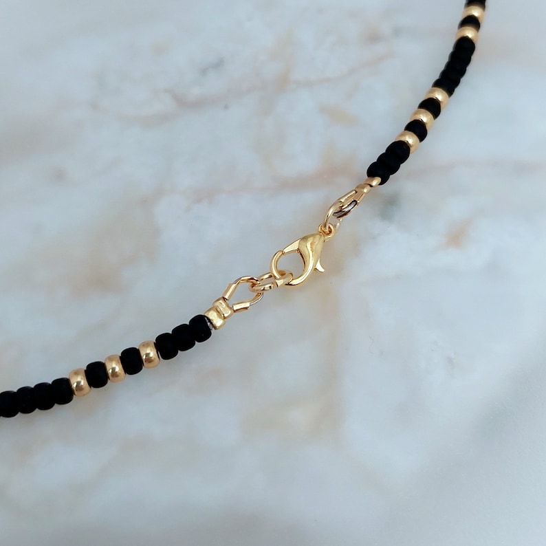 Black Seed Bead Necklace Handmade Matte Black Gold / Silver Seed Bead Necklace Jewellery Made in Cornwall Cornish Jewellery image 8