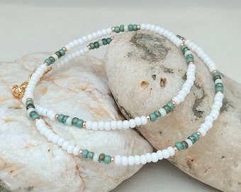 Stone Green Seed Bead Necklace - Handmade Green Bead Jewellery - Green Beach Necklace Jewellery - Made in Cornwall - Cornish Jewellery