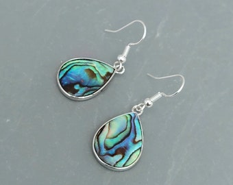 Paua Shell Teardrop Earrings - Abalone Shell Earrings - Sea Shell Ocean Earrings - Mermaid Jewellery -  Made in Cornwall - Cornish Jewellery