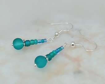 Dainty Sea Green Glass Earrings - Green Glass Ocean Earrings - Green Ocean Sea Jewellery - Made in Cornwall - Cornish Jewellery