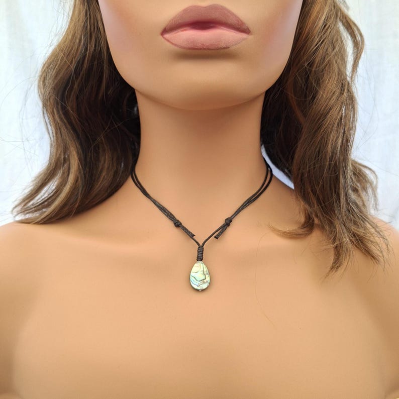 Paua Shell Cord Pendant - Abalone Necklace - Adjustable Shell Pendant - Made in Cornwall - Cornish Jewellery image 5