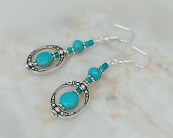 Turquoise Boho Bead Earrings - Turquoise Beaded Earrings - Handmade Turquoise Earrings - Made in Cornwall - Cornish Jewellery