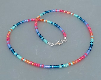 Carnival of Colour Necklace - Multicolour Seed Bead Necklace - Colourful Choker Necklace Jewellery - Made in Cornwall - Cornish Jewellery
