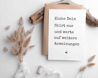 Funny postcard | Take off your shirt and wait for further instructions | Card for couples | Minimalist postcard