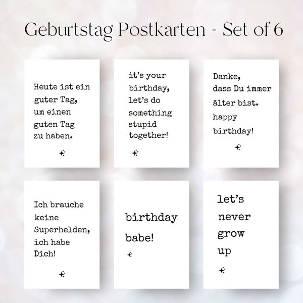 Geburtstag Postkarte Set of 6 | Karten zum Geburtstag | Minimalistische Postkarte | Außergewöhnliche Postkarten