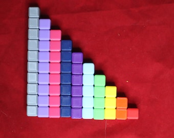 Math Cubes Set of 11 with Free Bonus Pie Chart Stencil - Montessori Math Materials - Number Blocks - Colorful Math Blocks - Hundred Block