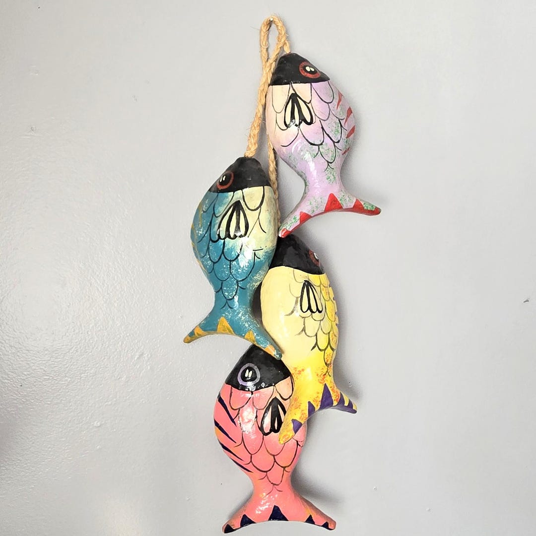 Folk Art Fish String Wall Hanging Paper Mache Tropical Decor Mexico - Etsy