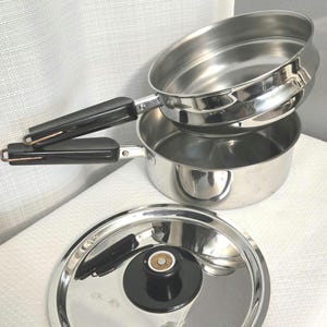 Vtg Revere Ware Sauce Pan & Double Boiler Stainless Steel Copper Core Chef Cook