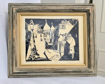 PARIS Rue Norvins Love Lithograph Framed Matted Abstract Monjoie 87/300 MCM Read
