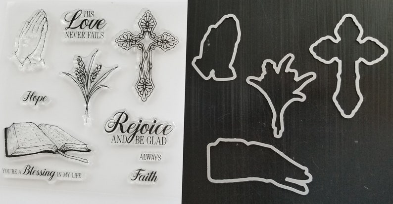 Praying Hands, GODS LOVE Silicone Stamp Set With Coordinating Framelits Dies Cross