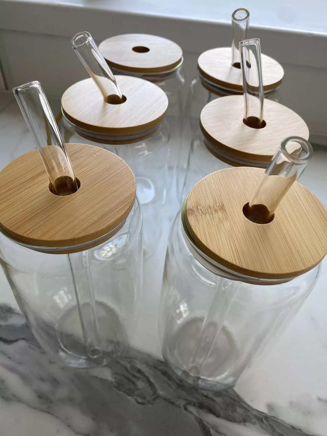 Eco Cup Reusable Glass Cup With Bamboo Lid and Straw Etsy