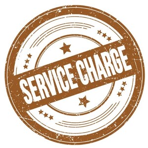 May include: A brown, distressed, circular stamp with the text "SERVICE CHARGE" in white lettering.