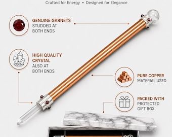 Copper Crystal Healing Wand with Garnet Gemstone Studded And Crystal Pencil