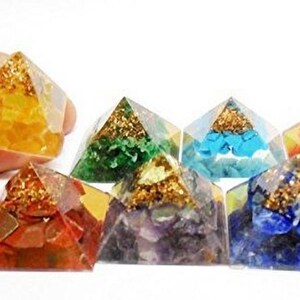 7 Chakra Orgone Pyramid Set | Natural Crystal Energy Pyramids | Spiritual Meditation Decor | Handmade
