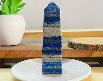 Lapis Lazuli Obelisk Tower 8 Faceted Metaphysical Healing Crystal Point Polished Blue Healing Stone, Meditation Decor, Reiki Gift Energy