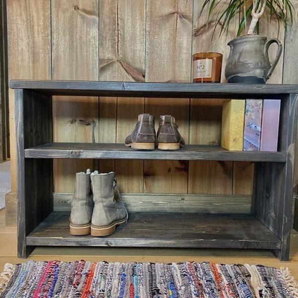 Rustic shoe Bench |Wood Hallway Storage  | Shoe Bench | Bench with shelve