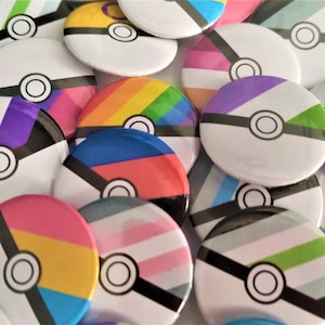 Hologrpahic Handmade LGBTQ+ Pokeballs 32mm (1.25in) Button Badges Pins