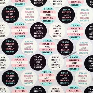 25mm/1in Circle Stickers - Small LGBTQ+ Handmade Trans Rights Are Human Rights Vinyl Stickers