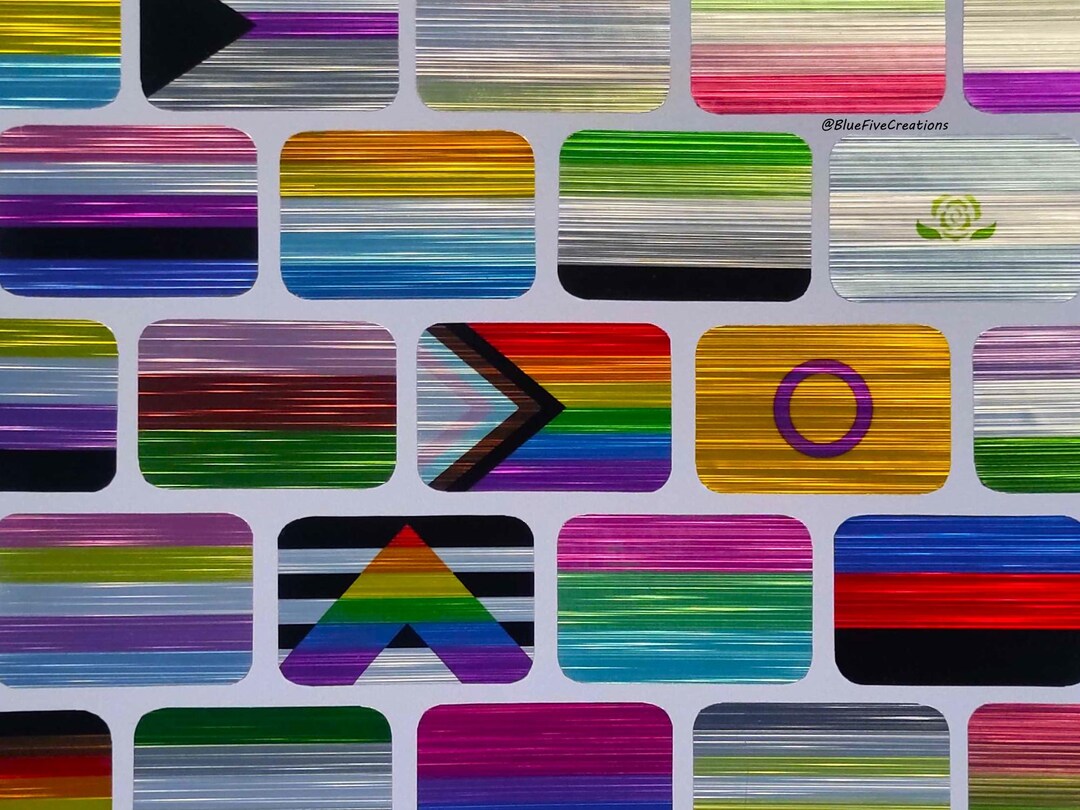 1x1.5in Brushed Metal Sticker - LGBTQ+ Holographic Handmade Pride Flag ...