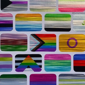 25x38mm/1x1.5in Brushed Metal Stickers - LGBTQ+ Holographic Handmade Pride Flag Vinyl Stickers