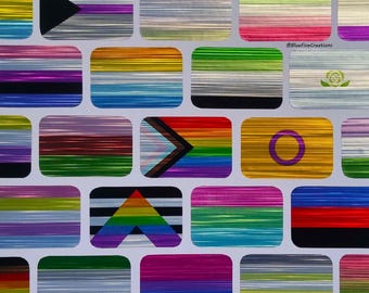 1x1.5in Brushed Metal Sticker - LGBTQ+ Holographic Handmade Pride Flag Vinyl Stickers
