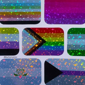 Sticker étoiles 2 x 3 pouces - Stickers vinyle LGBTQ+ holographique drapeau de la fierté fait main