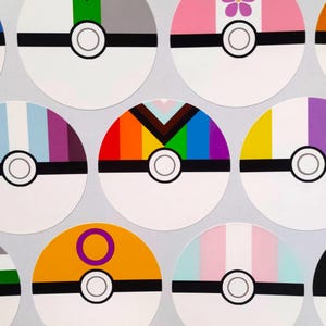 63mm/2.5in Circle Stickers - Jumbo LGBTQ+ Handmade Poke Ball Pride Flag Vinyl Stickers