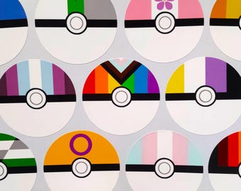 2.5in Circle Sticker - LGBTQ+ Handmade Poke Ball Pride Flag Vinyl Stickers
