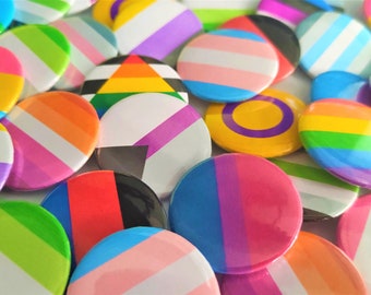 1.25in Button Badge - LGBTQ+ Handmade Holographic Pride Flag Pin