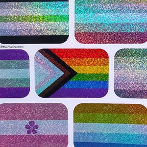 50x75mm/2x3in Glitter Stickers - Jumbo LGBTQ+ Holographic Handmade Pride Flag Vinyl Stickers