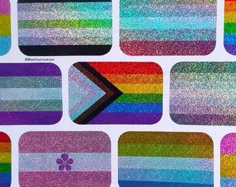 2x3in Glitter Sticker - LGBTQ+ Holographic Handmade Pride Flag Vinyl Stickers