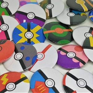 32mm/1.25in Button Badge -  Handmade Holographic Poke Ball Badge Pin