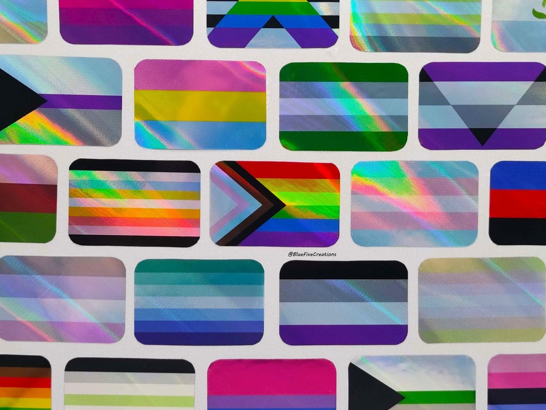 1x1.5in Angled Sticker - LGBTQ+ Holographic Handmade Pride Flag Vinyl ...