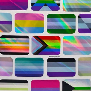 25x38mm/1x1.5in Angled Stickers - LGBTQ+ Holographic Handmade Pride Flag Vinyl Stickers