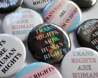 1.25in Button Badge - LGBTQ+ Handmade Holographic Trans Rights Pin