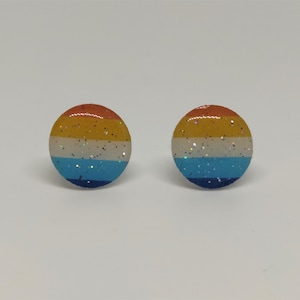 Round Stud Earrings - LGBTQ+ Holographic Glitter Pride Flag Handmade Earrings