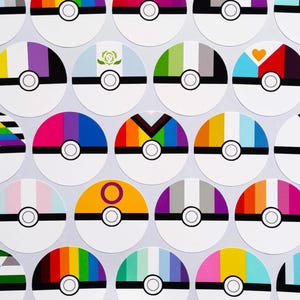 37 mm/1,5 in cirkelstickers - LGBTQ+ handgemaakte Poke Ball Pride-vlagvinylstickers