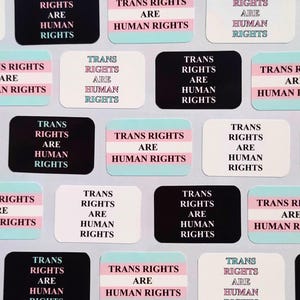 25x37mm/1x1.5in Stickers - LGBTQ+ Handmade Trans Rights Are Human Rights Vinyl Stickers