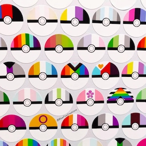 25mm/1in Circle Stickers - Small LGBTQ+ Handmade Poke Ball Pride Flag Vinyl Stickers