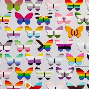 25mm/1in Butterfly Stickers - Small LGBTQ+ Handmade Pride Flag Vinyl Stickers
