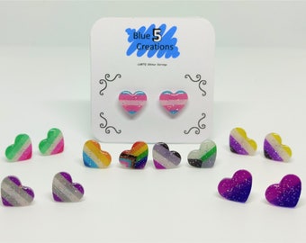 Heart Stud Earrings - LGBTQ+ Handmade Holographic Glitter Pride Flag Earrings