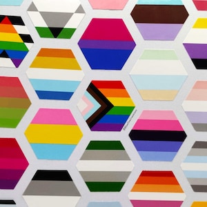 37 mm/1,5 in zeshoekige stickers - LGBTQ+ handgemaakte Pride Flag-vinylstickers