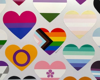 Pegatina de corazón de 2,5 pulgadas - Pegatinas de vinilo hechas a mano con la bandera del orgullo LGBTQ+