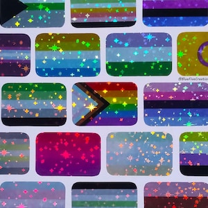 25x38mm/1x1.5in Stars Stickers - LGBTQ+ Holographic Handmade Pride Flag Vinyl Stickers