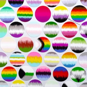 25mm/1in Circle Stickers - Small LGBTQ+ Handmade Soundwave Subtle Pride Flag Vinyl Stickers